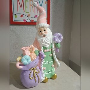 13" Pastel Santa Claus Figurine with Candy